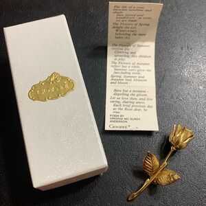 Vintage Giovanni Gold Rose brooch w/ box and poem
